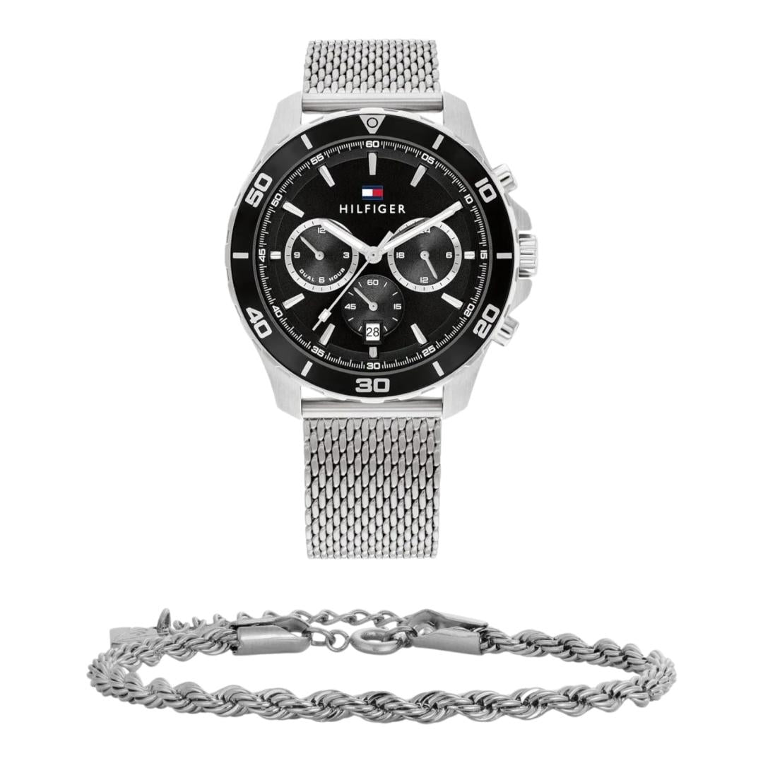  Shop Authentic Tommy Hilfiger Jordan Chronograph Black Dial Silver Mesh Strap Watch For Men - 1792092 - Luxxuri