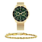  Shop Authentic Tommy Hilfiger Jordan Chronograph Green Dial Gold Mesh Strap Watch For Men - 1792093 - Luxxuri