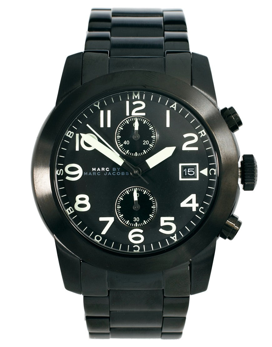  Shop Authentic Marc Jacobs Larry Chronograph Black Dial Black Steel Strap Watch for Men - MBM5052 - Luxxuri