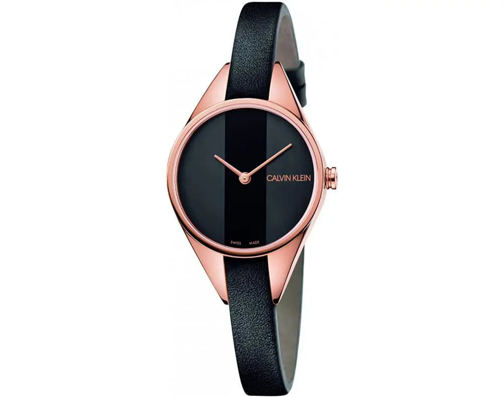  Shop Authentic Calvin Klein Rebel Black Dial Black Leather Strap Watch for Women - K8P236C1 - Luxxuri