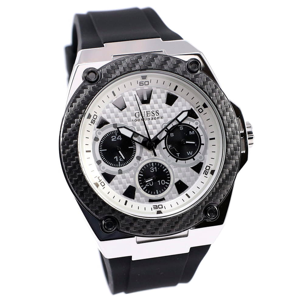  Shop Authentic Guess Legacy White Dial Black Rubber Strap Watch For Men - W1049G3 - Luxxuri