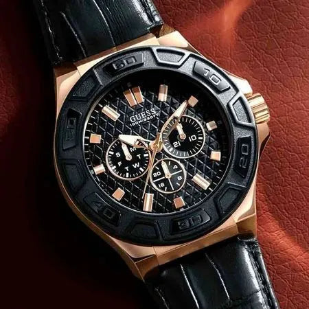  Shop Authentic Guess Force Analog Black Dial Black Leather Strap Watch For Men - W0674G6 - Luxxuri