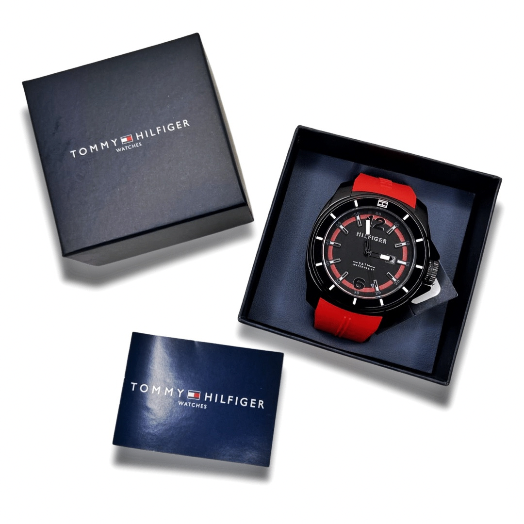  Shop Authentic Tommy Hilfiger Windsurf Black Dial Red Rubber Strap Watch for Men - 1791112 - Luxxuri