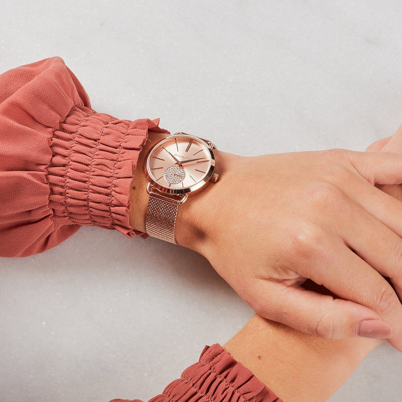  Shop Authentic Michael Kors Portia Rose Gold Dial Rose Gold Mesh Bracelet Watch for Women - MK3845 - Luxxuri