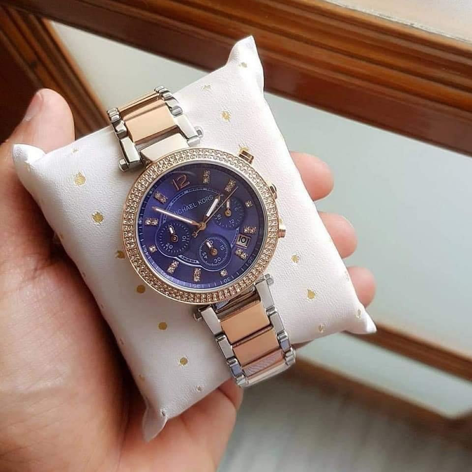  Shop Authentic Michael Kors Parker Blue Dial Two Tone Steel Strap Watch for Women - MK6141 - Luxxuri