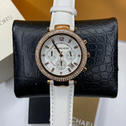  Shop Authentic Michael Kors Parker White Diamonds Dial White Leather Strap Watch for Women - MK2281 - Luxxuri