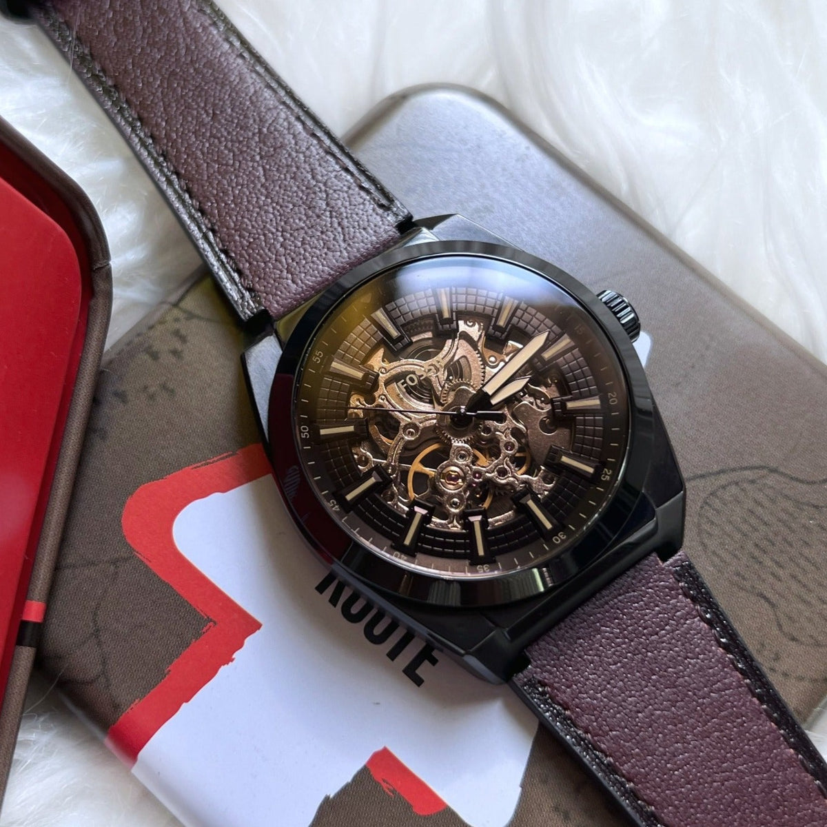  Shop Authentic Fossil Everett Automatic Analog Black Dial Brown Leather Strap Watch for Men - ME3207 - Luxxuri