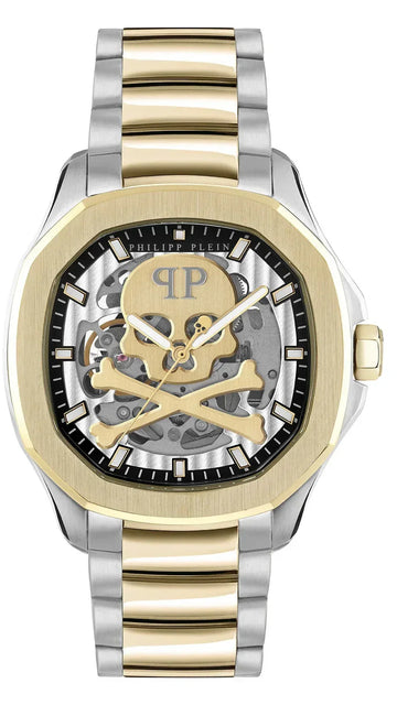 Philipp Plein High-Conic Automatic Gold Dial Silver & Gold Stainless Steel Strap Watch For Men - PWRAA0323