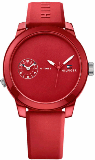  Shop Authentic Tommy Hilfiger Denim Quartz Red Dial Red Rubber Strap Watch for Men - 1791323 - Luxxuri