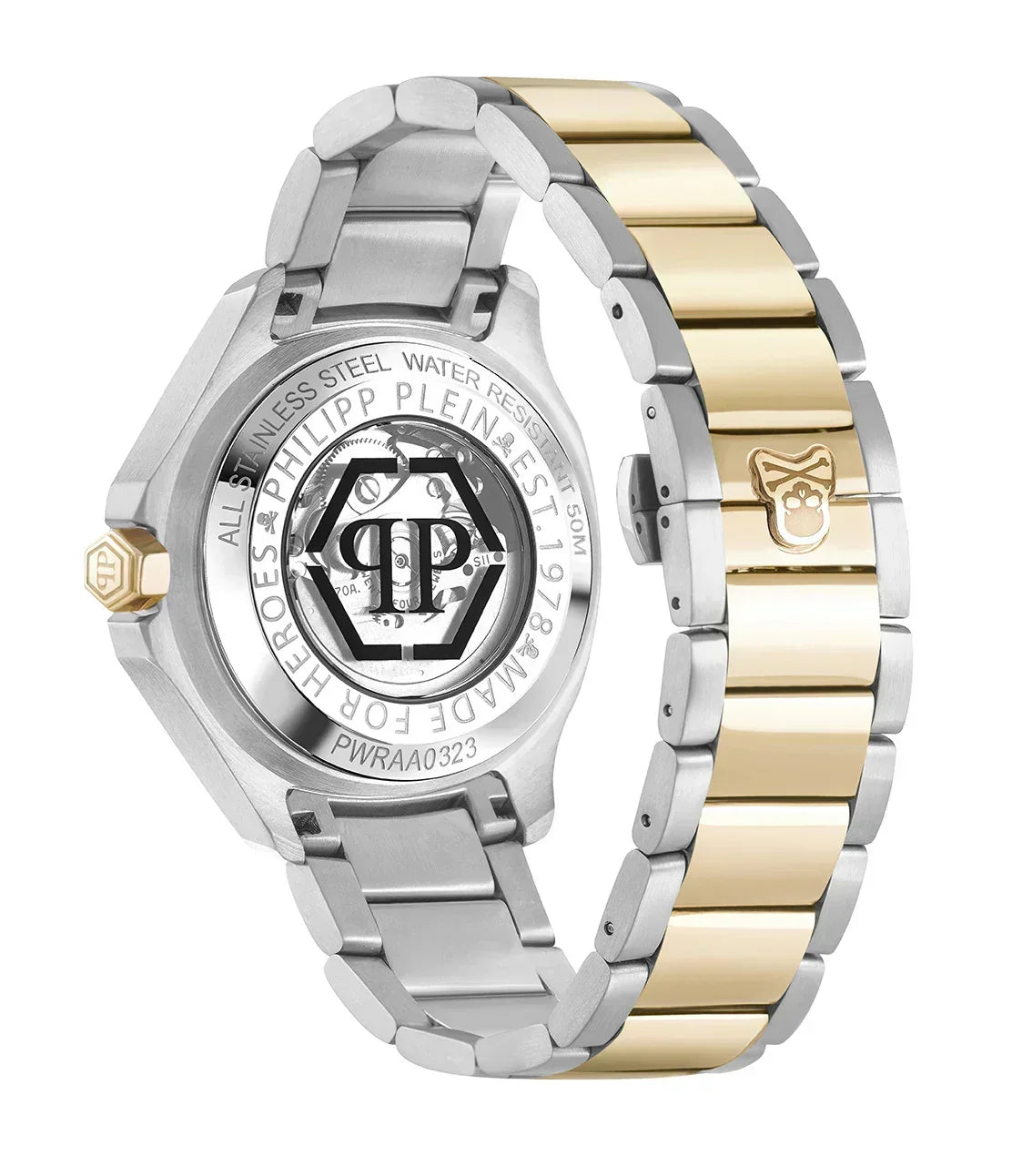 Philipp Plein High-Conic Automatic Gold Dial Silver & Gold Stainless Steel Strap Watch For Men - PWRAA0323