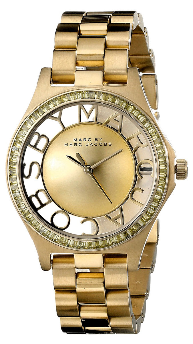  Shop Authentic Marc Jacobs Henry Transparent Gold Dial Gold Steel Strap Watch for Women - MBM3338 - Luxxuri