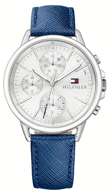  Shop Authentic Tommy Hilfiger Carly Silver Dial Blue Leather Strap Watch for Women - 1781791 - Luxxuri