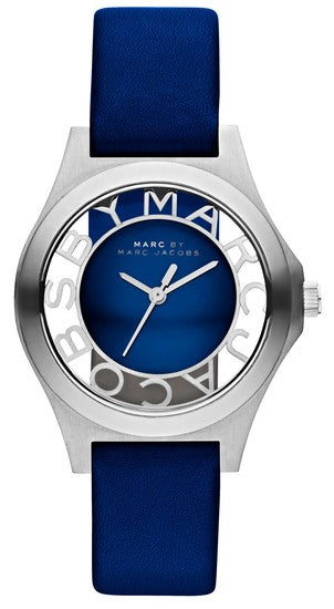  Shop Authentic Marc Jacobs Henry Skeleton Blue Dial Blue Leather Strap Watch for Women - MBM1337 - Luxxuri
