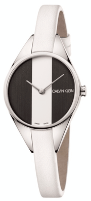  Shop Authentic Calvin Klein Rebel White Black Dial White Leather Strap Watch for Women - K8P231L1 - Luxxuri