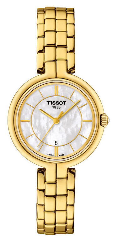  Shop Authentic Tissot Flamingo Mother of Pearl White Dial Gold Steel Strap Watch For Women - T094.210.33.111.00 - Luxxuri