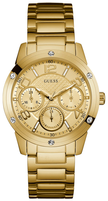  Shop Authentic Guess Crystal Multifunction Gold Dial Gold Steel Strap Watch for Women - W0778L2 - Luxxuri