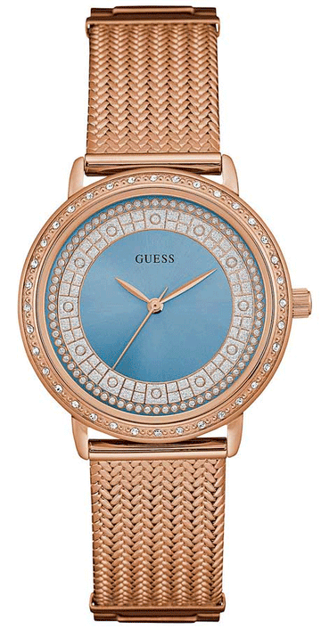  Shop Authentic Guess Willow Crystal Blue Dial Rose Gold Mesh Bracelet Watch For Women - W0836L1 - Luxxuri
