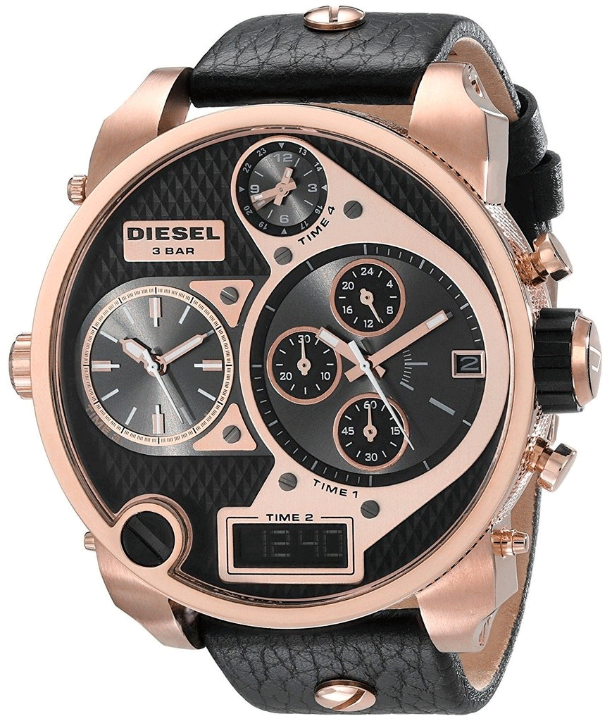  Shop Authentic Diesel Big Daddy Gold & Black Dial Black Leather Strap Watch For Men - DZ7261 - Luxxuri