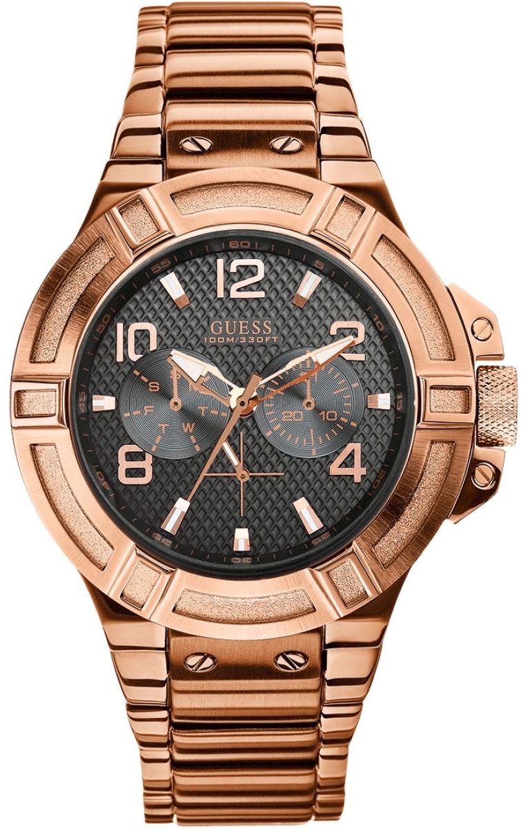  Shop Authentic Guess Rigor Multi Function Black Dial Rose Gold Steel Strap Watch For Men - W0218G3 - Luxxuri