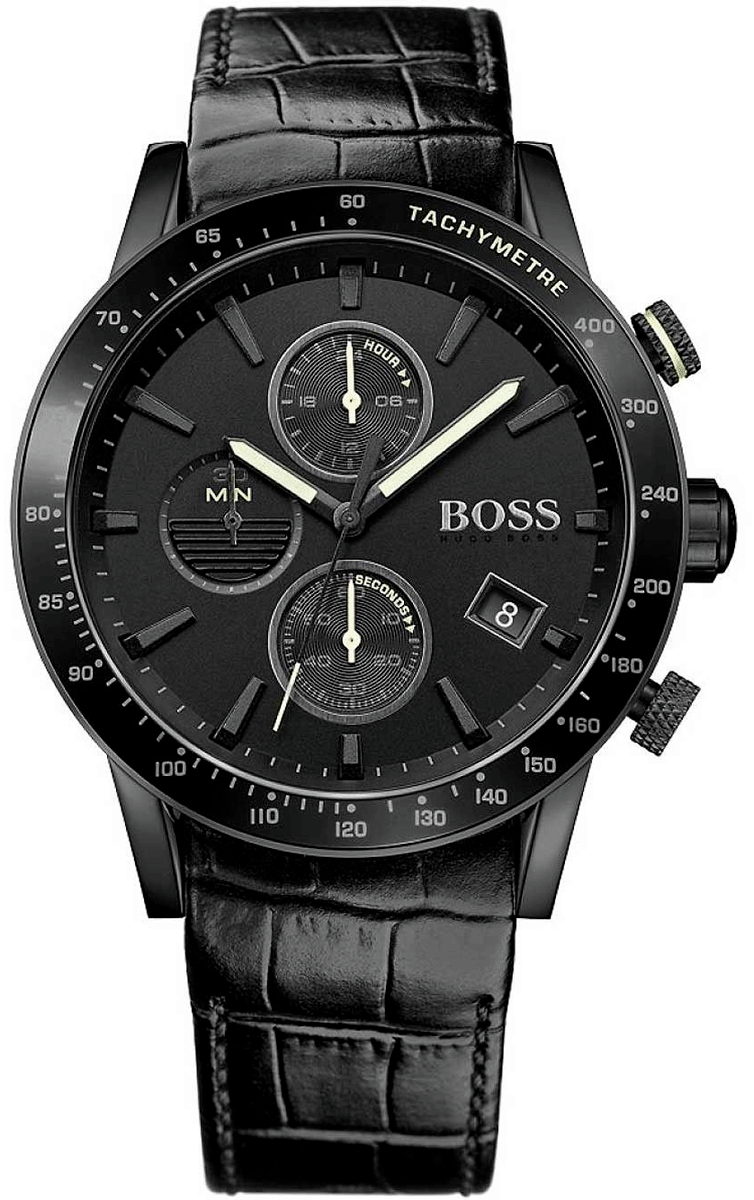  Shop Authentic Hugo Boss Rafale Chronograph Black Dial Black Leather Strap Watch For Men - 1513389 - Luxxuri