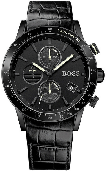  Shop Authentic Hugo Boss Rafale Chronograph Black Dial Black Leather Strap Watch For Men - 1513389 - Luxxuri