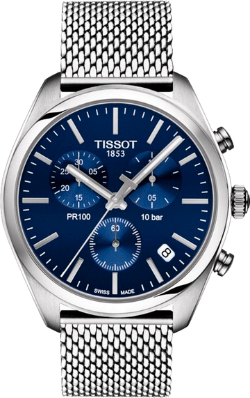  Shop Authentic Tissot PR 100 Chronograph Blue Dial Silver Mesh Bracelet Watch for Men - T101.417.11.041.00 - Luxxuri