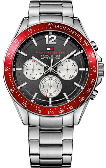  Shop Authentic Tommy Hilfiger Luke Chronograph Black Dial Silver Steel Strap Watch for Men - 1791122 - Luxxuri