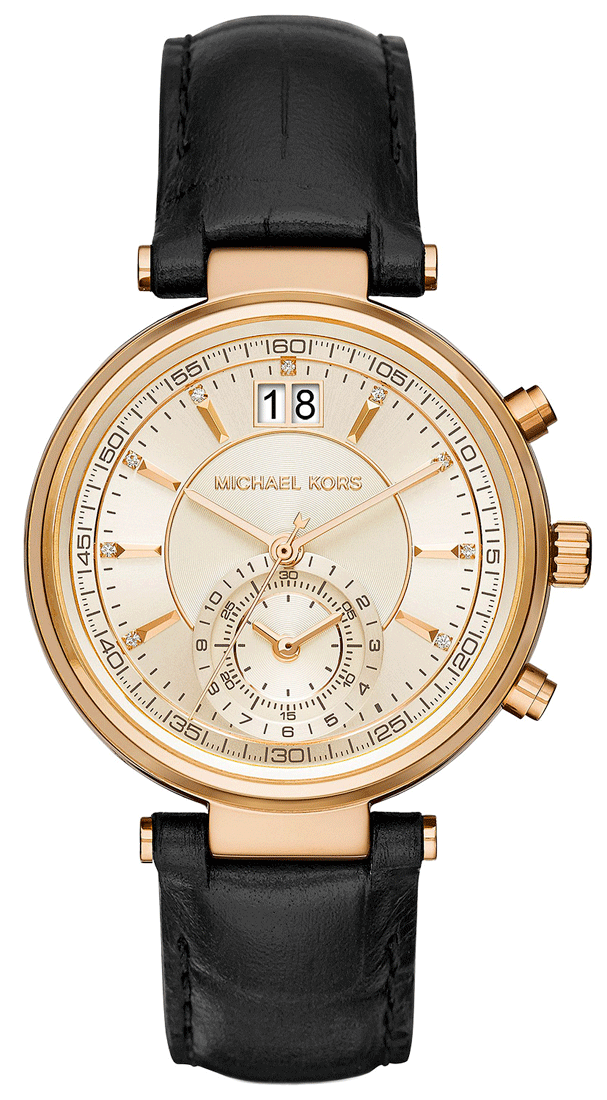  Shop Authentic Michael Kors Sawyer Champagne Dial Black Leather Strap Watch for Women - MK2433 - Luxxuri