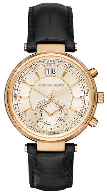  Shop Authentic Michael Kors Sawyer Champagne Dial Black Leather Strap Watch for Women - MK2433 - Luxxuri