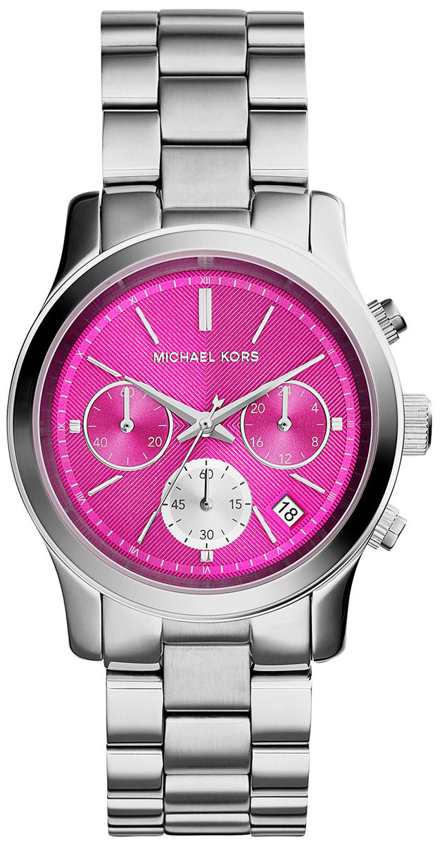  Shop Authentic Michael Kors Runway Chronograph Pink Dial Silver Steel Strap Watch for Women - MK6160 - Luxxuri