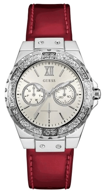  Shop Authentic Guess Limelight Quartz Diamonds White Dial Red Leather Strap Watch For Women - W0775L11 - Luxxuri
