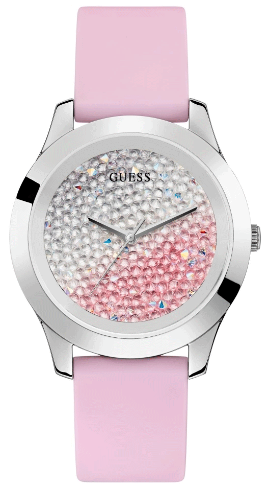  Shop Authentic Guess Crush Crystals Silver Dial Pink Rubber Strap Watch for Women - W1223L1 - Luxxuri