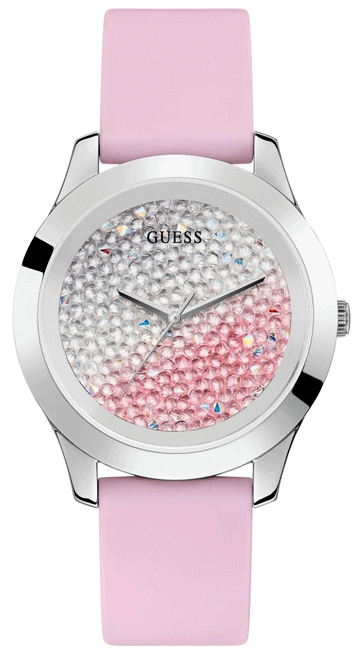  Shop Authentic Guess Crush Crystals Silver Dial Pink Rubber Strap Watch for Women - W1223L1 - Luxxuri