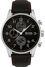  Shop Authentic Hugo Boss Navigator Black Dial Black Leather Strap Watch for Men - 1513535 - Luxxuri