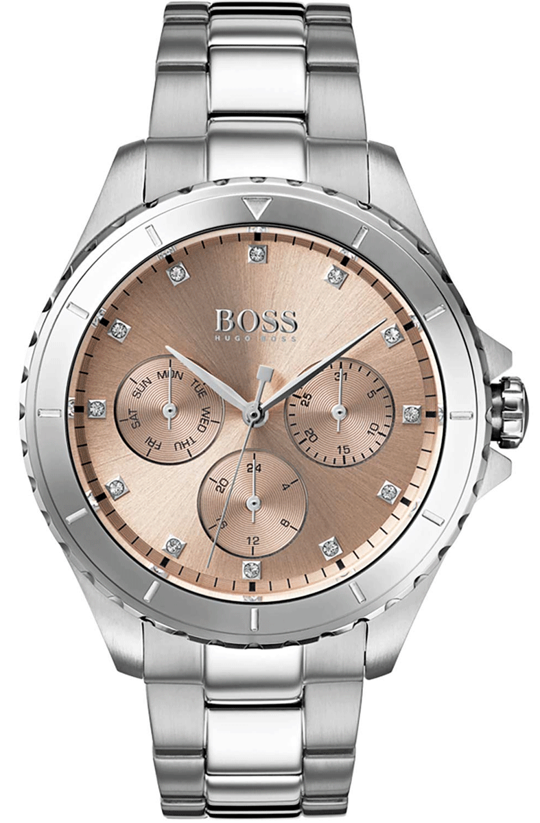  Shop Authentic Hugo Boss Premiere Rose Gold Dial Silver Steel Strap Watch for Women - 1502444 - Luxxuri