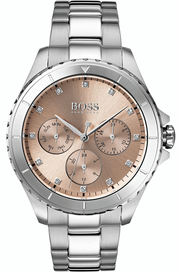  Shop Authentic Hugo Boss Premiere Rose Gold Dial Silver Steel Strap Watch for Women - 1502444 - Luxxuri