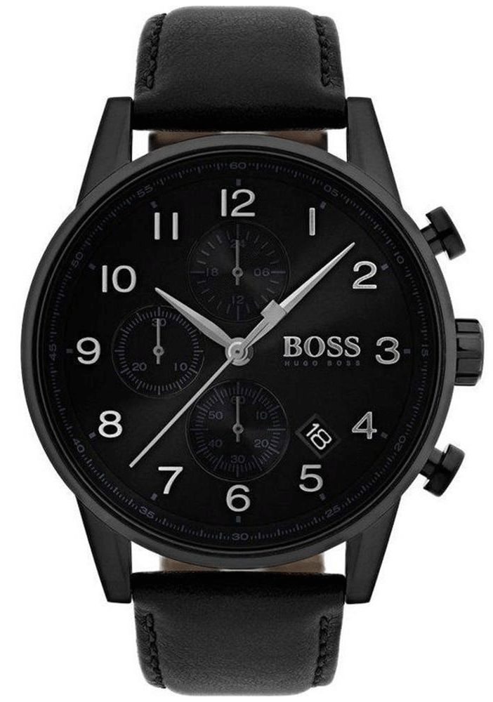  Shop Authentic Hugo Boss Navigator Black Dial Black Leather Strap Watch for Men - 1513497 - Luxxuri