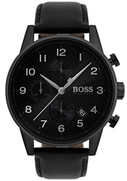  Shop Authentic Hugo Boss Navigator Black Dial Black Leather Strap Watch for Men - 1513497 - Luxxuri