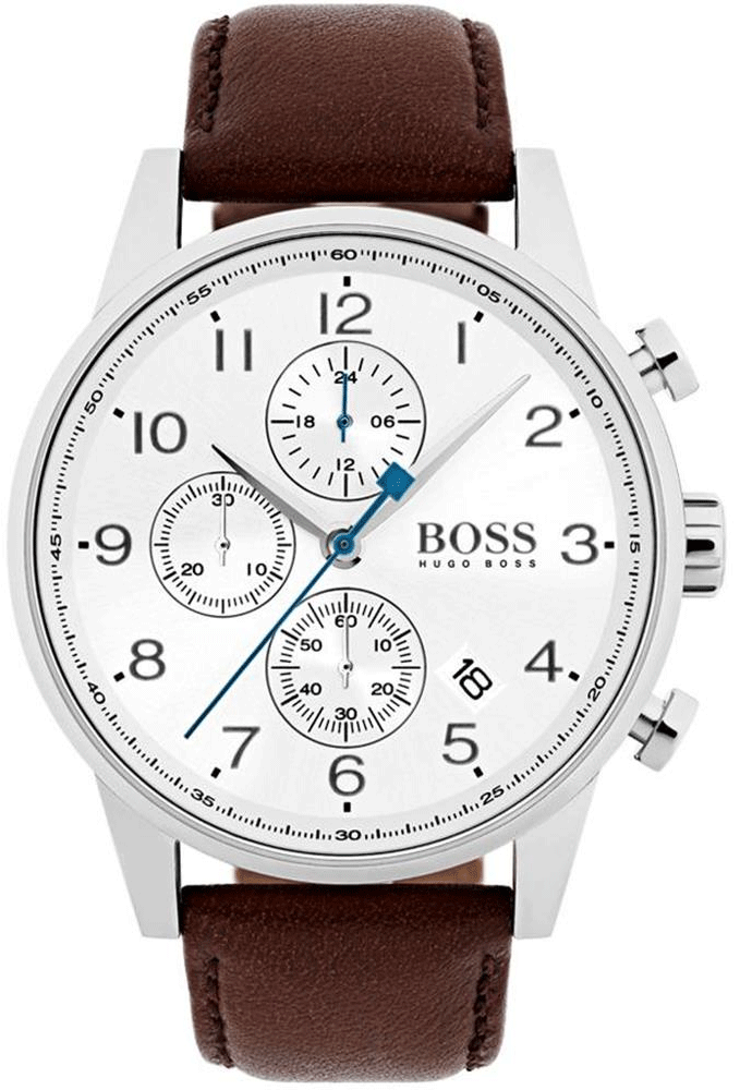  Shop Authentic Hugo Boss Navigator White Dial Brown Leather Strap Watch for Men - 1513495 - Luxxuri