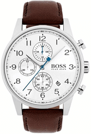  Shop Authentic Hugo Boss Navigator White Dial Brown Leather Strap Watch for Men - 1513495 - Luxxuri