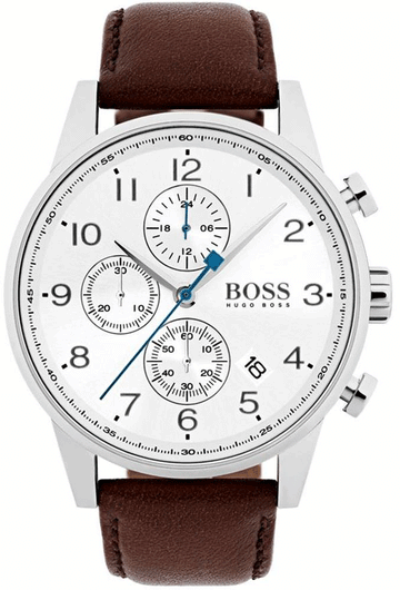  Shop Authentic Hugo Boss Navigator White Dial Brown Leather Strap Watch for Men - 1513495 - Luxxuri