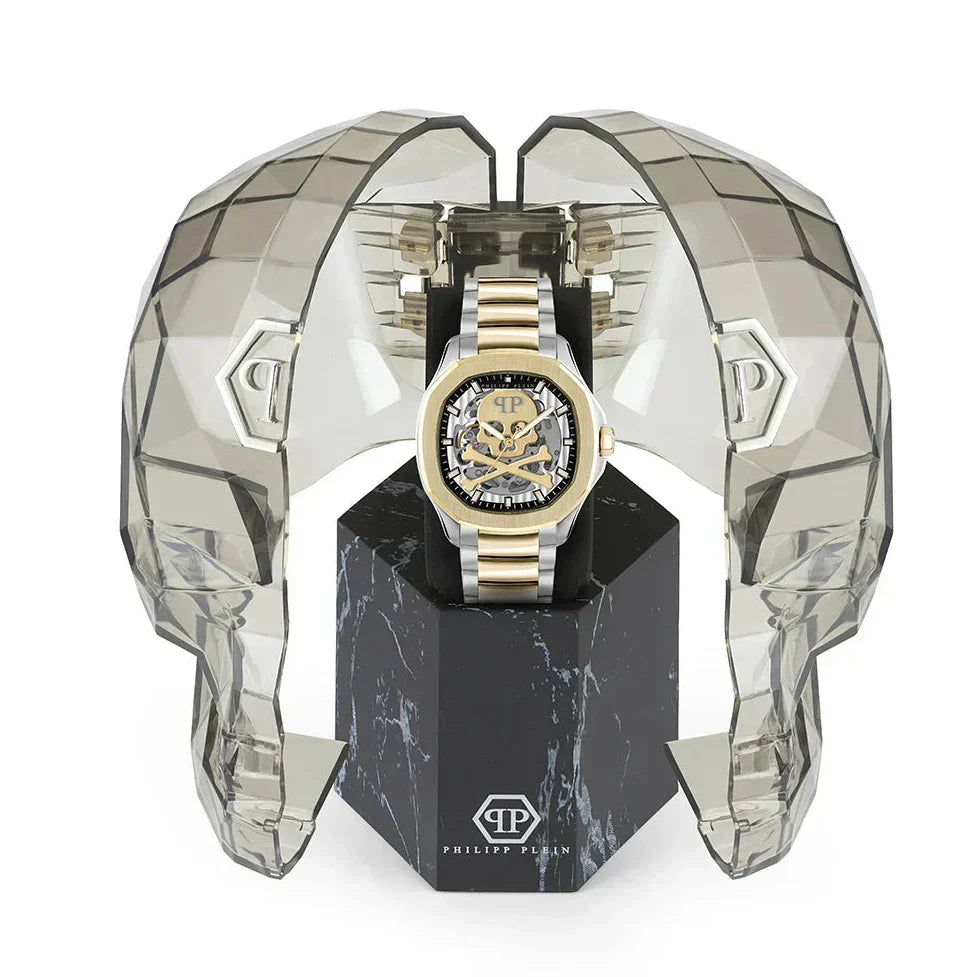 Philipp Plein High-Conic Automatic Gold Dial Silver & Gold Stainless Steel Strap Watch For Men - PWRAA0323