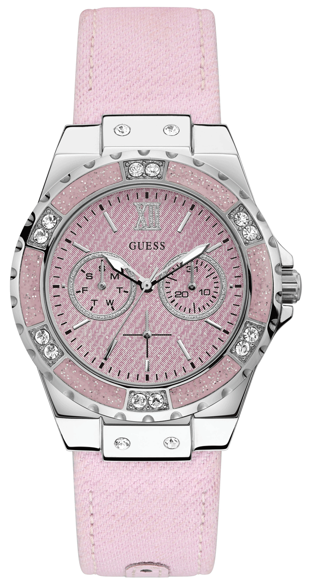  Shop Authentic Guess Limelight Quartz Diamonds Pink Dial Pink Denim Strap Watch For Women - W0775l15 - Luxxuri