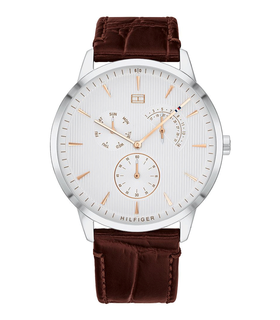  Shop Authentic Tommy Hilfiger Brad Chronograph White Dial Brown Leather Strap Watch For Men - 1710389 - Luxxuri