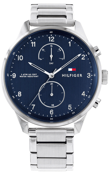  Shop Authentic Tommy Hilfiger Chase Multifunction Blue Dial Silver Steel Strap Watch for Men - 1791575 - Luxxuri