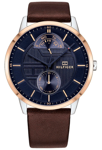  Shop Authentic Tommy Hilfiger Hunter Blue Dial Brown Leather Strap Watch for Men - 1791605 - Luxxuri