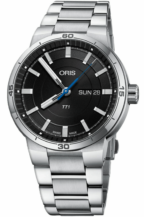  Shop Authentic Oris TT1 Day Date Black Dial Silver Steel Strap Watch for Men - 0173577524154-0782408 - Luxxuri