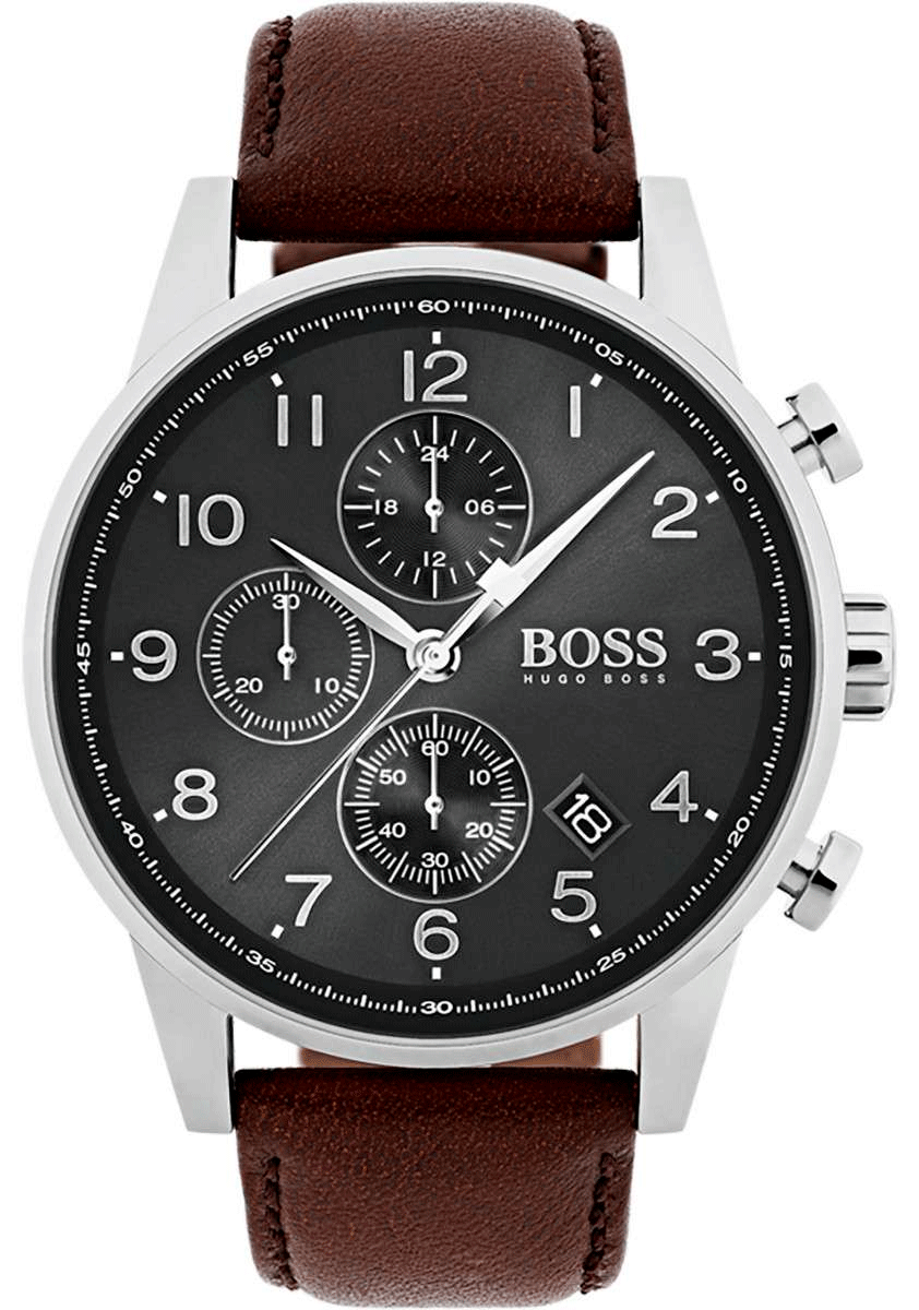  Shop Authentic Hugo Boss Navigator Grey Dial Brown Leather Strap Watch for Men - 1513494 - Luxxuri