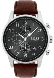  Shop Authentic Hugo Boss Navigator Grey Dial Brown Leather Strap Watch for Men - 1513494 - Luxxuri