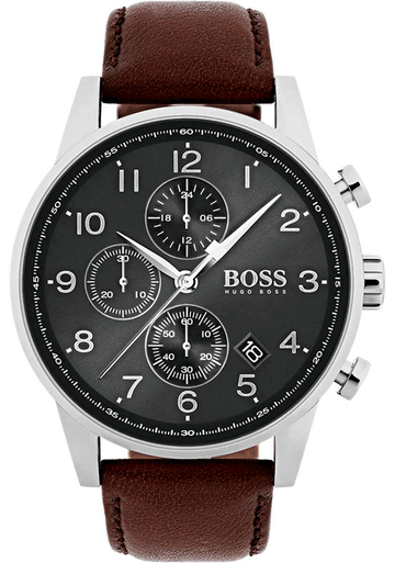  Shop Authentic Hugo Boss Navigator Grey Dial Brown Leather Strap Watch for Men - 1513494 - Luxxuri